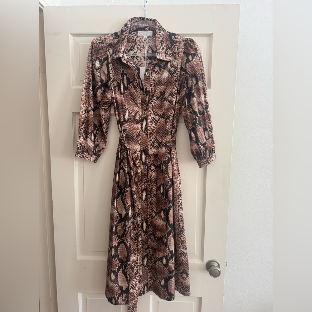 Caroline Constas Brown Snake Print Long Sleeve Dress